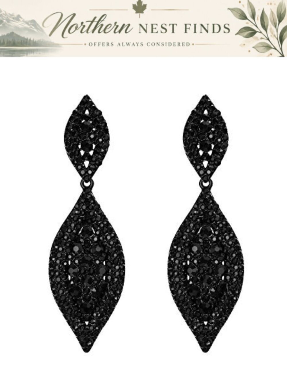 Rhinestone Crystal Charm 2 Leaf Drop Dangle Earrings for Women Wedding